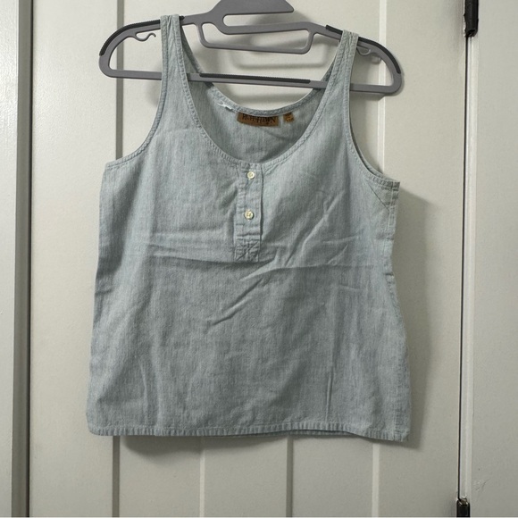Ruff Hewn Tops - Ruff Hewn Women’s Tank Top Light Blue Striped with Two Buttons Small Made in USA